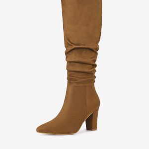 Slouchy Pointed Toe Chunky Heel Knee High Boots Brown/9 - Allegra K catalog