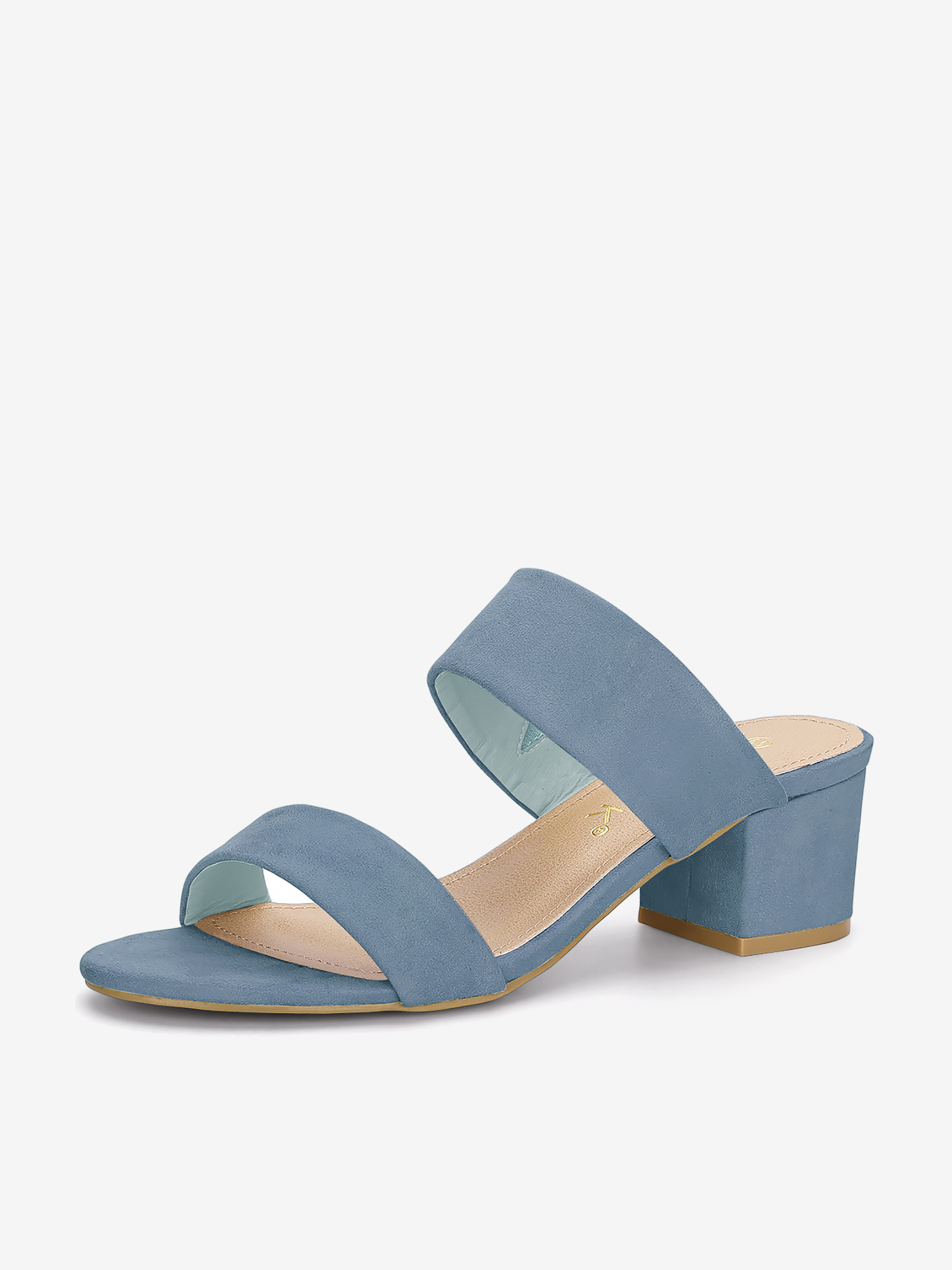 Block Heel Round Toe Dual Straps Slide Sandals Haze Blue/6 - Allegra K catalog
