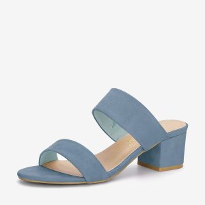 Block Heel Round Toe Dual Straps Slide Sandals Haze Blue/7 - Allegra K catalog