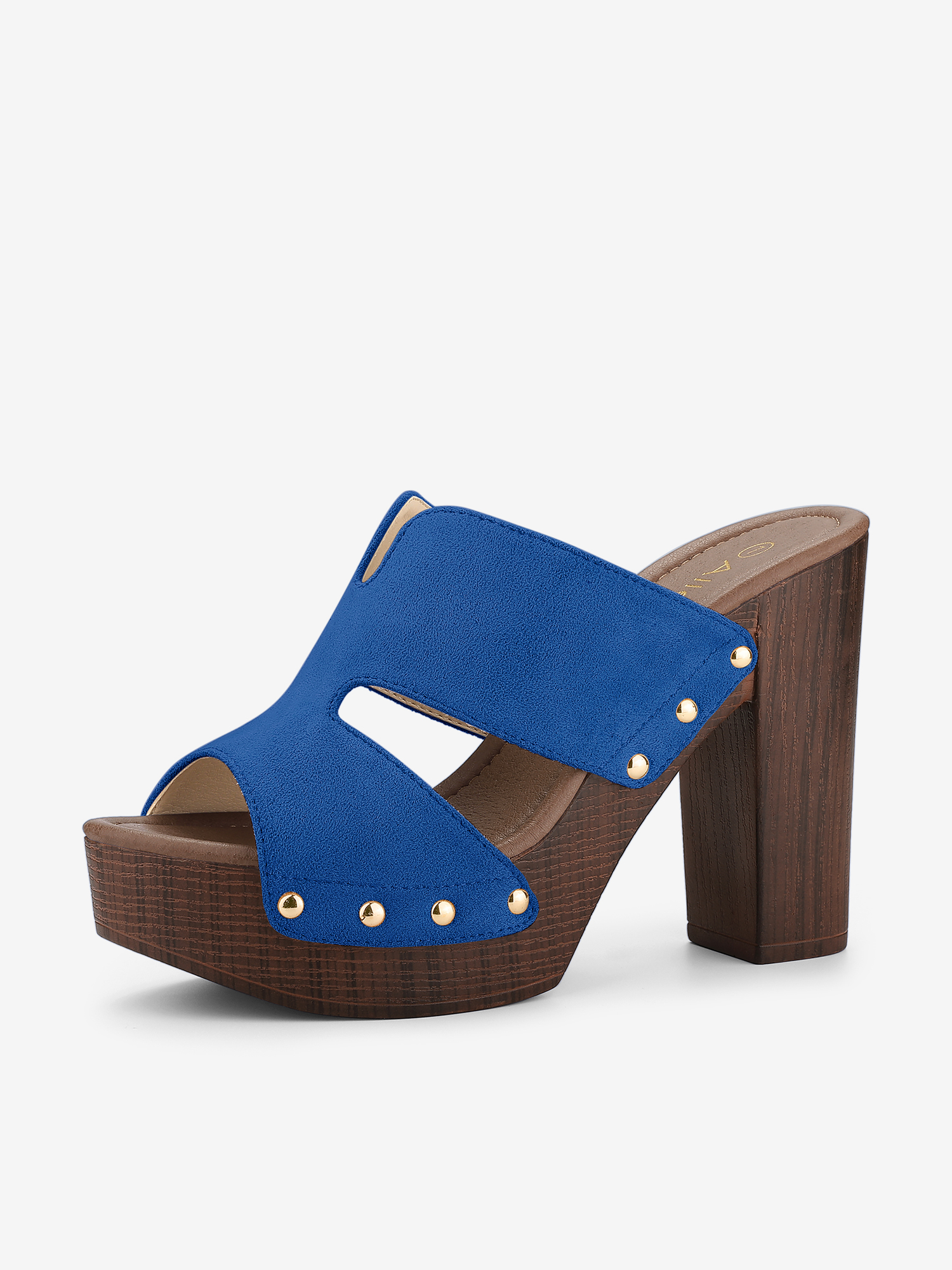 Faux Suede Platform High Block Heel Slides Sandals Deep Blue/6.5 - Allegra K catalog