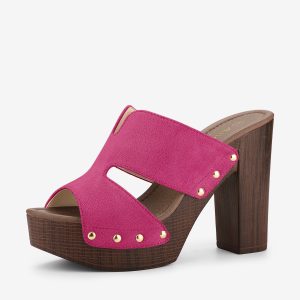 Faux Suede Platform High Block Heel Slides Sandals Hot Pink/10 - Allegra K catalog