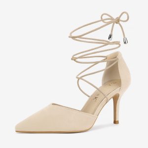 Pointed Toe Dress Pumps Lace Up Stiletto Heel Sandals Beige/11 - Allegra K catalog