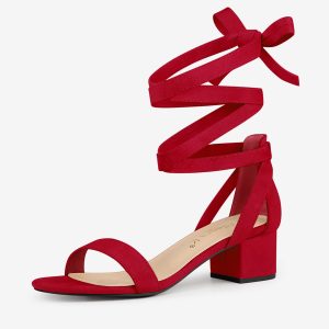 Open Toe Block Heel Lace Up Ankle Strap Sandals Red/8 - Allegra K catalog