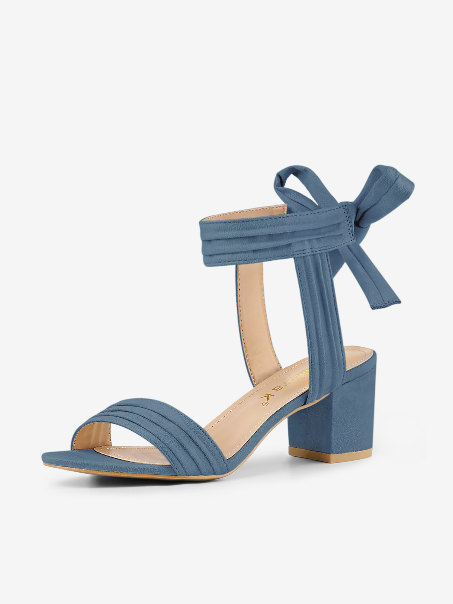 Faux Suede Open Toe Ankle Tie Back Block Heel Sandals Haze Blue/5.5 - Allegra K catalog