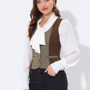 Vintage Waistcoat Vest Plaid Button Down Work Dressy Vests Brown/XL - Allegra K catalog