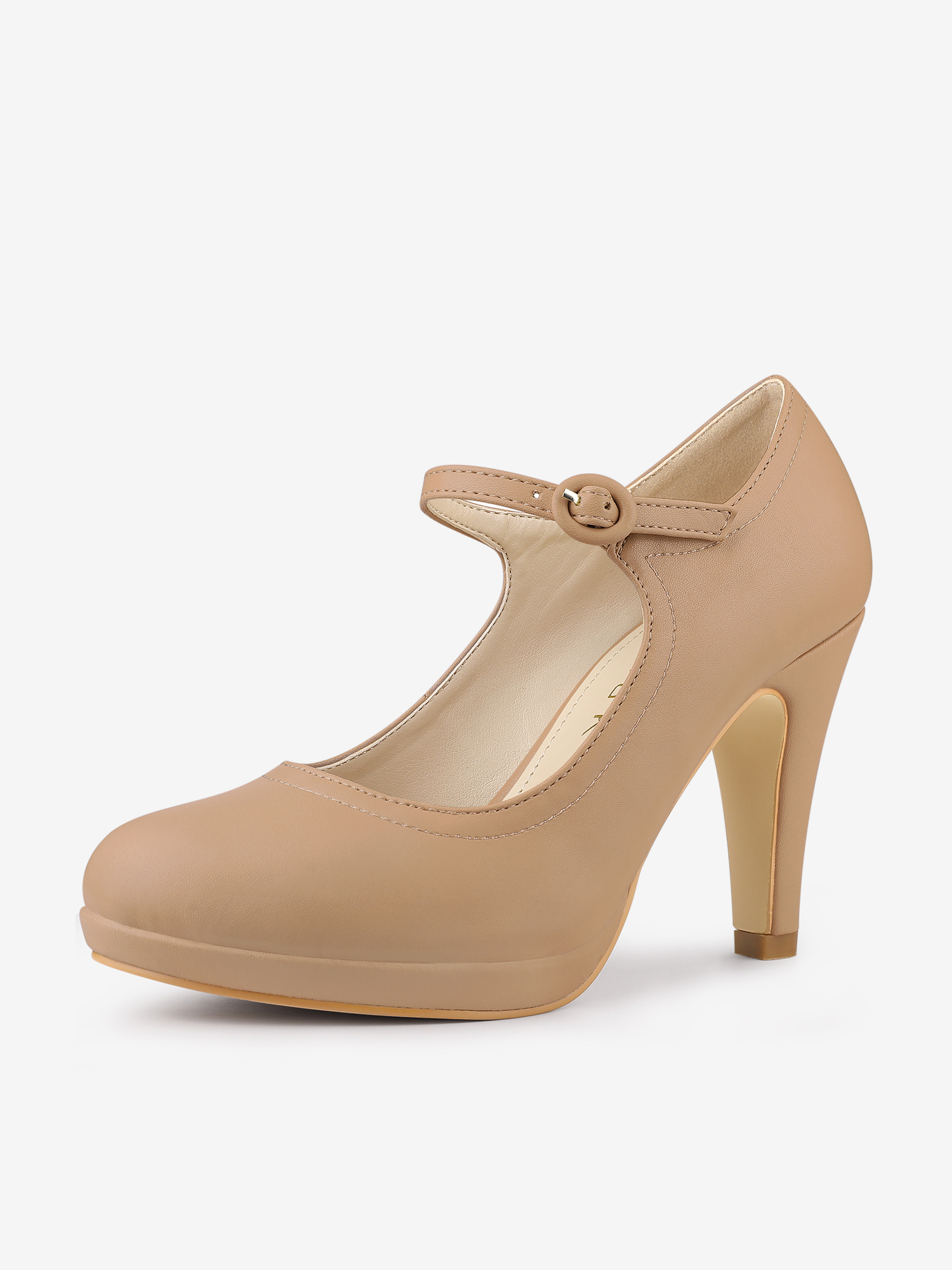 Platform Round Toe Ankle Strap Mary Jane Stiletto Heel Pumps Nude/8.5 - Allegra K catalog