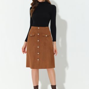 High Waist Faux Suede Knee Length A-Line Skirt Brown/S - Allegra K catalog
