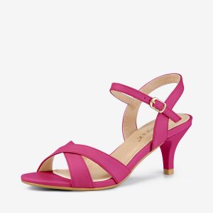 Cross Straps Open Toe Kitten Heel Sandals Hot Pink/6.5 - Allegra K catalog