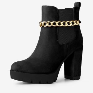 Platform Chain Chunky High Heel Chelsea Boots Black/9 - Allegra K catalog