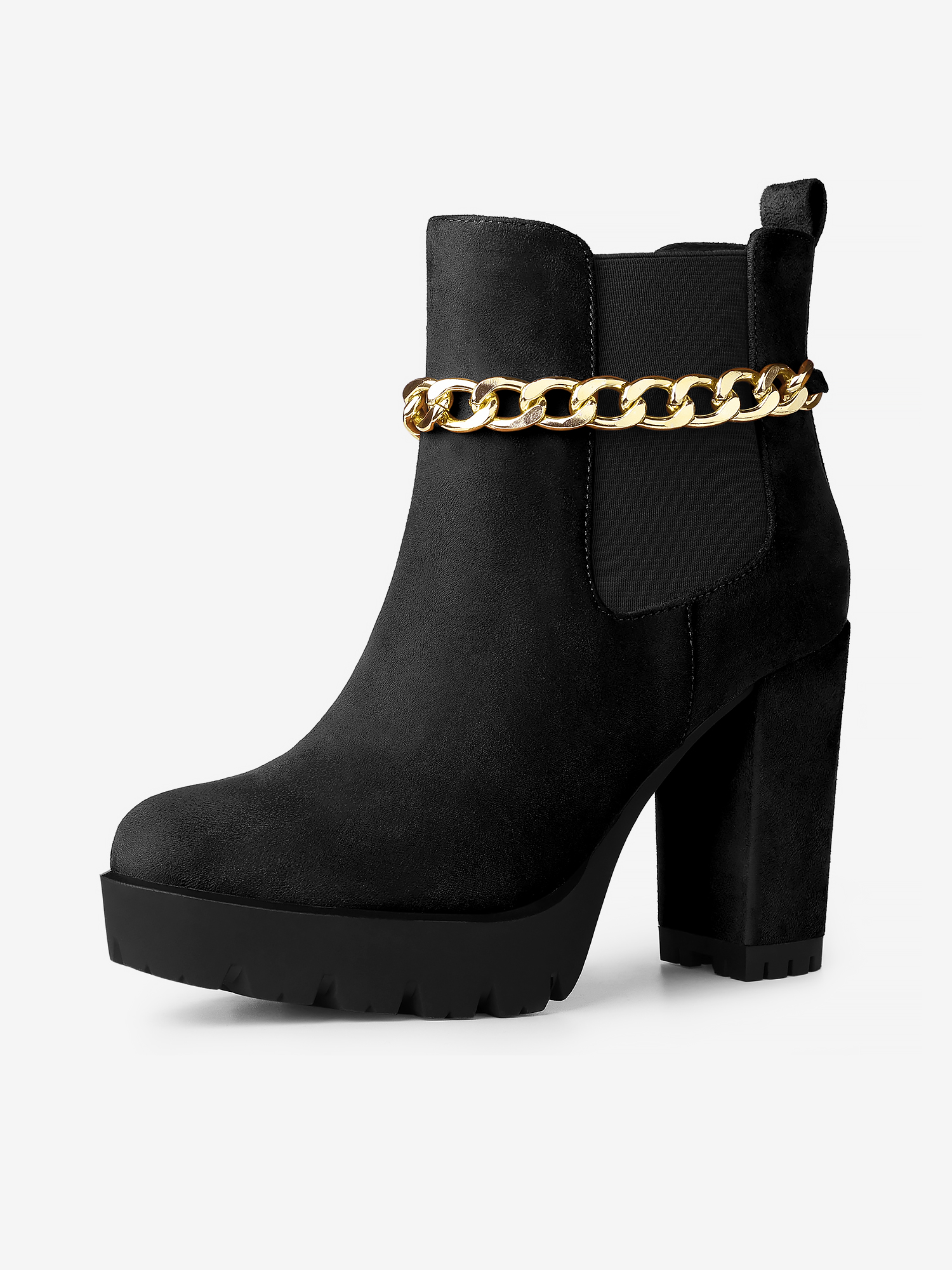 Platform Chain Chunky High Heel Chelsea Boots Black/9.5 - Allegra K catalog