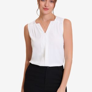 Sleeveless Work Top Pleated Chiffon V Neck Blouse White/XS - Allegra K catalog