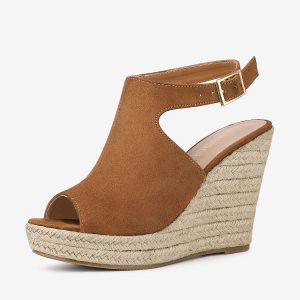 Women's Peep Toe Slingback Platform Espadrilles Wedge Sandals Brown/10 - Allegra K catalog