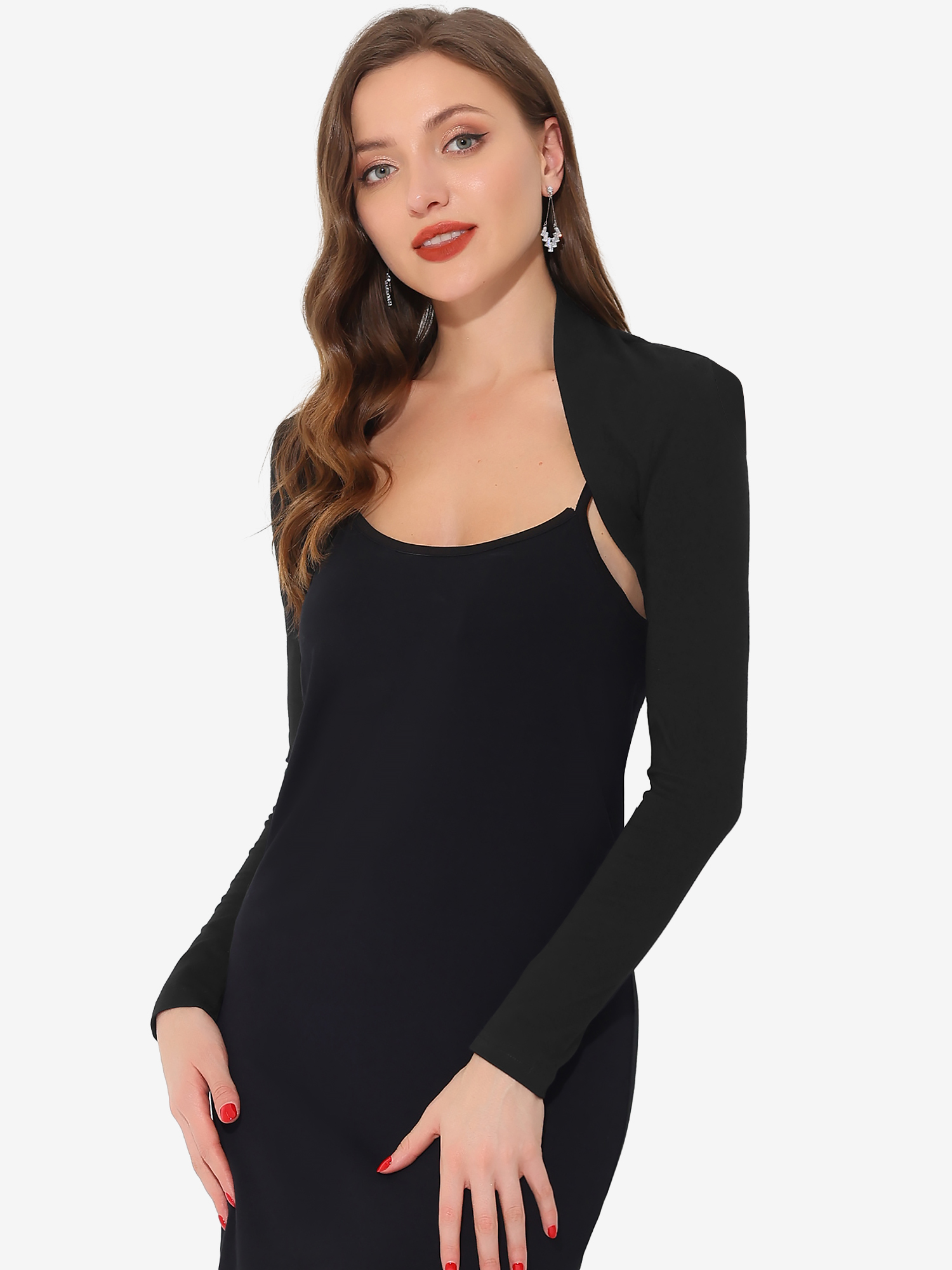 Elegant Long Sleeve Knit Open Front Cropped Bolero Shrug Black/XS - Allegra K catalog
