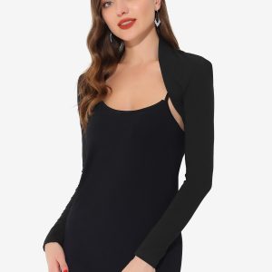 Elegant Long Sleeve Knit Open Front Cropped Bolero Shrug Black/XL - Allegra K catalog
