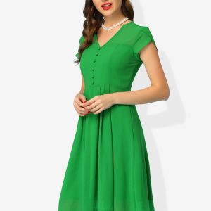 Vintage Chiffon V Neck Cap Sleeve Elegant A-Line Dress Green/XL - Allegra K catalog