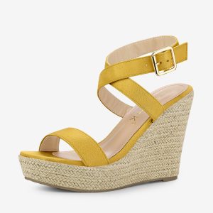 Slingback Crisscross Espadrille Wedges Heel Sandals Yellow/8.5 - Allegra K catalog