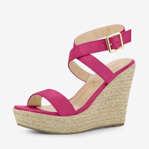 Slingback Crisscross Espadrille Wedges Heel Sandals Hot Pink/7 - Allegra K catalog