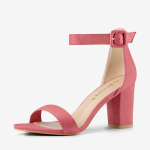 High Chunky Heel Faux Suede Buckle Ankle Strap Sandals Watermelon Red/7.5 - Allegra K catalog