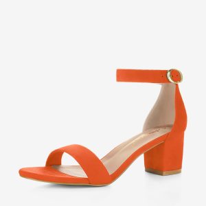 Faux Suede Open Toe Mid Block Heel Ankle Strap Sandals Orange/6 - Allegra K catalog