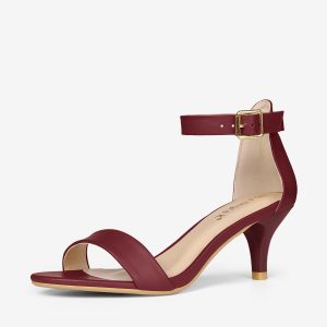 Faux Leather Open Toe Ankle Strap Kitten Heel Sandals Burgundy/10 - Allegra K catalog