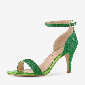 Glitter Ankle Strap Stiletto Heel Sandals Green/7 - Allegra K catalog