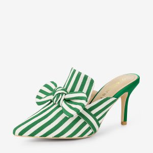 Stripe Bow Slip on Stiletto Heel Slides Mules Green/10 - Allegra K catalog