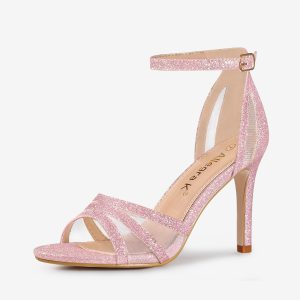 Glitter Ankle Strap Stiletto Heel Sandal Pink/6 - Allegra K catalog