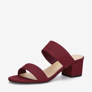 Block Heel Round Toe Dual Straps Slide Sandals Burgundy/7 - Allegra K catalog