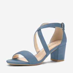 Faux Suede Crisscross Ankle Strap Block Heel Sandals Haze Blue/5 - Allegra K catalog