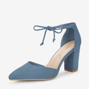 Tapered Straps Ankle Tie Point Toe Chunky Heel Pumps Haze Blue/6 - Allegra K catalog
