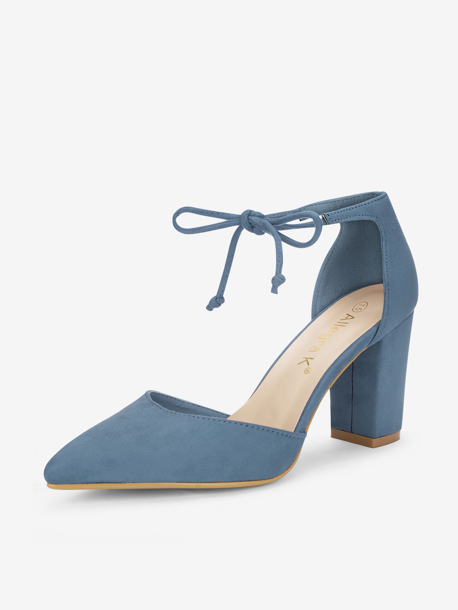 Tapered Straps Ankle Tie Point Toe Chunky Heel Pumps Haze Blue/6 - Allegra K catalog