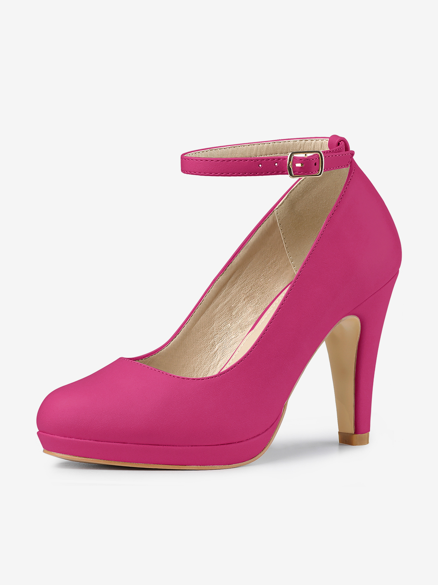 Round Toe Stiletto Heel Ankle Strap PU Leather Pumps Hot Pink/6.5 - Allegra K catalog