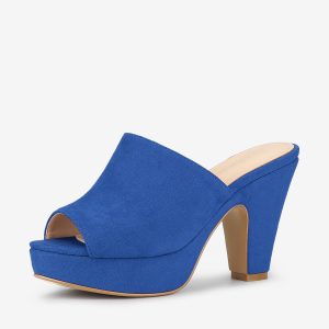 Faux Suede Open Toe Platform Chunky Heel Slide Sandals Deep Blue/10 - Allegra K catalog