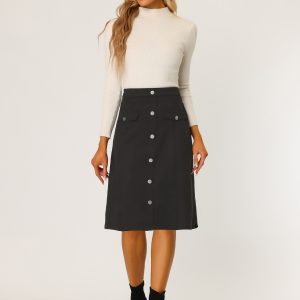 High Waist Faux Suede Knee Length A-Line Skirt Black/M - Allegra K catalog