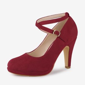 Platform Cross Strap Stiletto Heel Mary Jane Pumps Burgundy/6 - Allegra K catalog