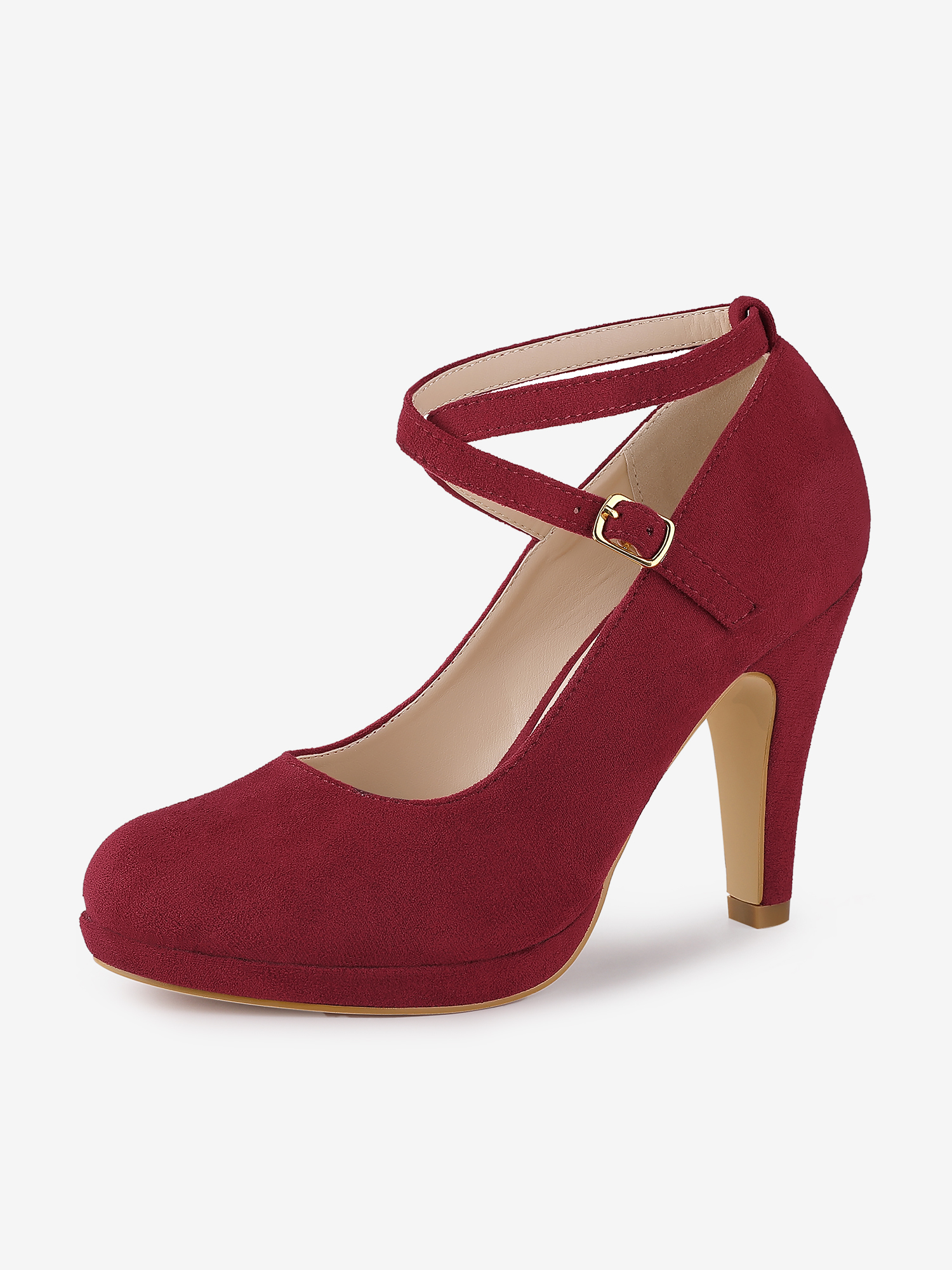 Platform Cross Strap Stiletto Heel Mary Jane Pumps Burgundy/8 - Allegra K catalog