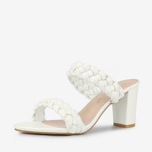 Elegant Open Toe Slip On Braided Chunky Heel Slide Sandals White/8 - Allegra K catalog