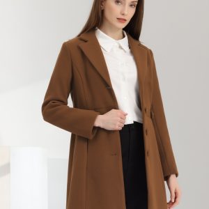 Notched Lapel Single Breasted Button Down Winter Coat Brown/L - Allegra K catalog