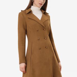 Double Breasted Notched Lapel Winter Elegant Long Coat Brown/S - Allegra K catalog
