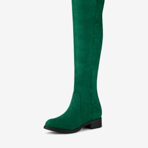 Side Zipper Chunky Heel Knee High Boots Green/7 - Allegra K catalog