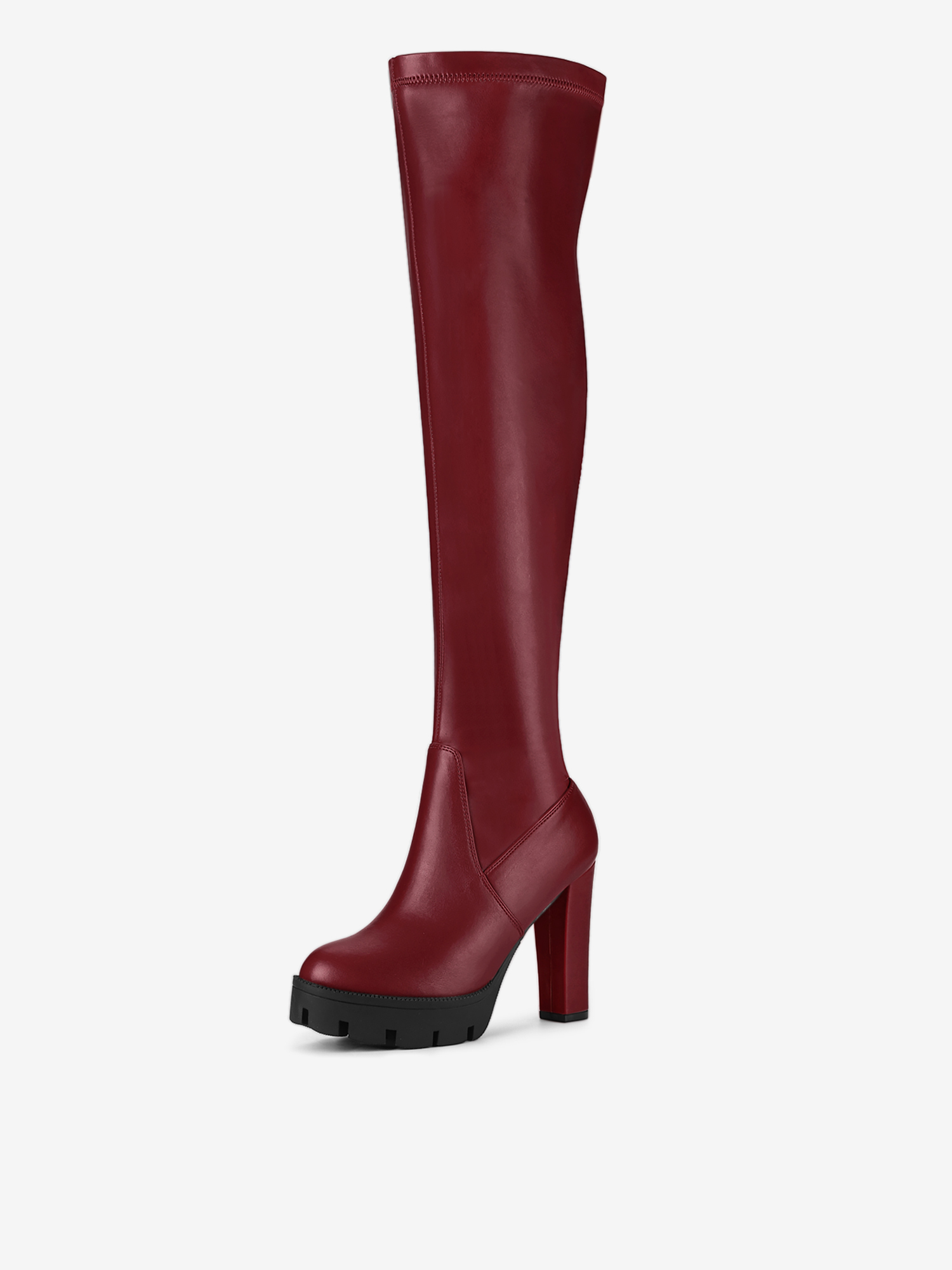 Platform Chunky Heel Over Knee High Side Zipper Boots Burgundy/9.5 - Allegra K catalog