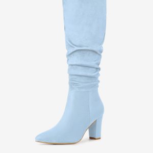 Slouchy Pointed Toe Chunky Heel Knee High Boots Sky Blue/5.5 - Allegra K catalog