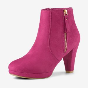 Side Zipper Low Platform Chunky Heel Ankle Booties Hot Pink/6 - Allegra K catalog
