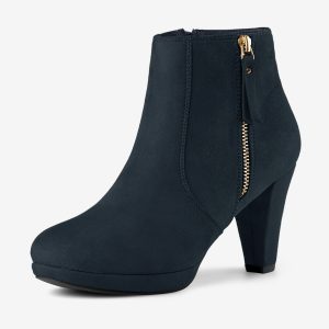 Side Zipper Low Platform Chunky Heel Ankle Booties Navy Blue/6.5 - Allegra K catalog