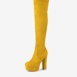 Faux Suede Platform Block Heel Over Knee High Boots Yellow/6.5 - Allegra K catalog