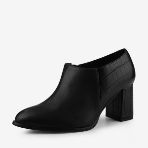 Patchwork Oxford Pointed Toe Chunky Heel Ankle Booties Black/8 - Allegra K catalog