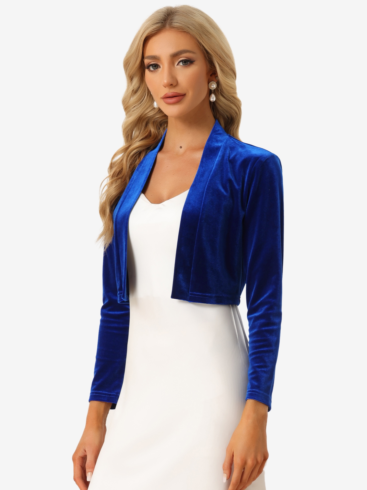 Velvet Long Sleeve Open Front Cropped Bolero Shrugs Royal Blue/M - Allegra K catalog