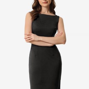 Sleeveless Sheath Boat Neck Casual Office Solid Midi Dress Black/XS - Allegra K catalog
