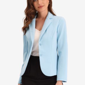 Notched Lapel Collar Stretch Work Office Workwear Jacket Blazer Blue/S - Allegra K catalog