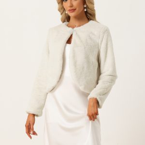 Winter Open Front Long Sleeve Faux Fur Bolero Shrugs Jacket Beige/L - Allegra K catalog